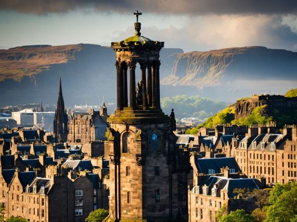 Edinburgh-Stdtpanorama mit Sicht auf Stewart-Denkmal